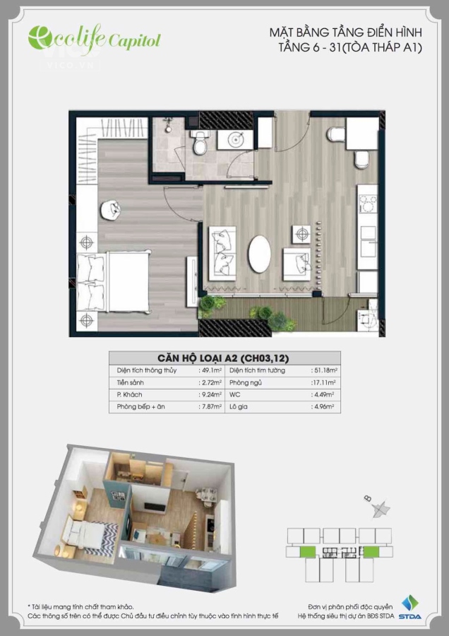 DUY NHẤT! BÁN CĂN HỘ 49M2 CHỈ 2.1 TỶ ECOLIFE CAPITOL FULL NỘI THẤT GIÁ RẺ NHẤT THỊ TRƯỜNG SỔ ĐỎ