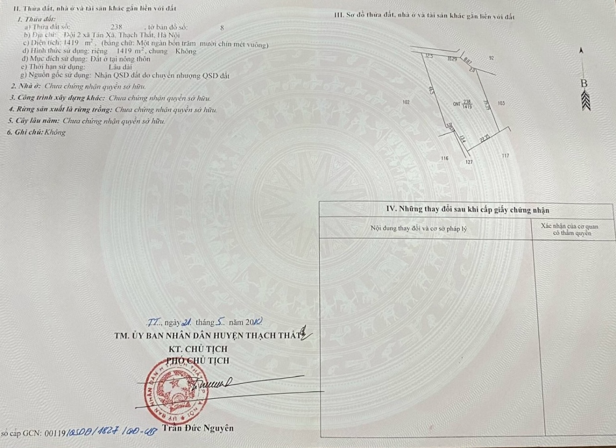 Cần sang tên mảnh đất đẹp nhất tân Xã 1400m full thổ cư sát vành đai công nghệ.