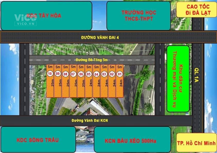 BÁN 10 LÔ ĐẤT THỔ CƯ TÂY HÒA TRẢNG BOM GIÁ 1,1 TỶ GIÁ RẺ