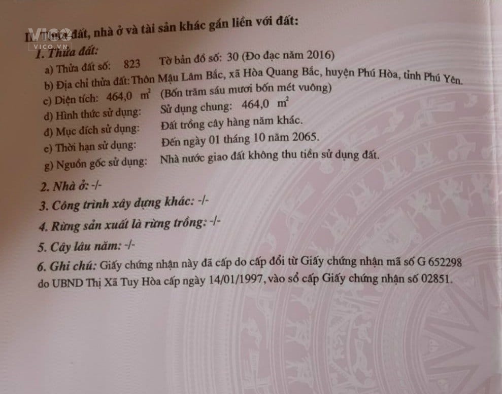 Chính chủ cần bán lô đất 464m2 Hòa Quảng Bắc,Phú Hòa,Phú yên