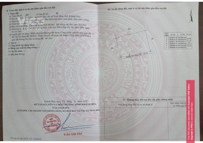 ĐẤT NỀN KHÁNH HÒA, Xã NINH THỌ _ NINH HÒA KHU KINH TẾ NAM VĂN PHONG.