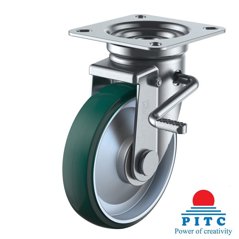 Bánh xe PU Yuei xoay có khóa phi 200, UWJB200