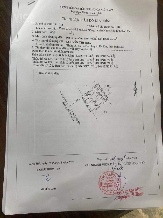 CẦN BÁN NHANH LÔ ĐẤT ĐẸP GẦN TRƯỜNG HỌC TẠI XÃ ĐĂK NÔNG NGỌC HỒI KON TUM