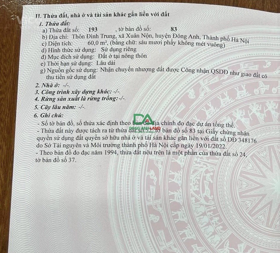 Bán 60m2 đất nền Đình Trung Xuân Nộn Đường thông ô tô gần bìa
