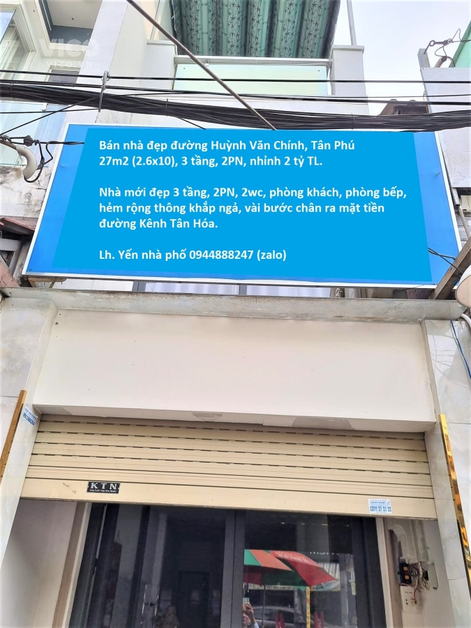 Bán nhà đẹp đường Huỳnh Văn Chính, 27m2 (2.6x10), 3 tầng, 2PN, nhỉnh 2 tỷ TL.