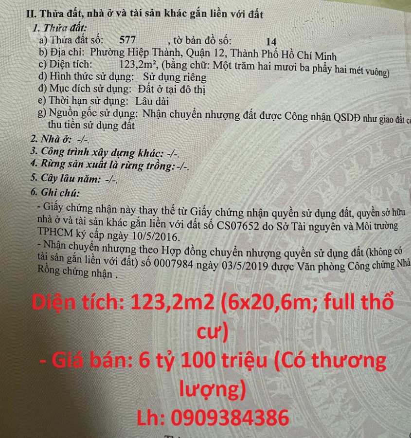 Sở Hữu Ngay Lô Đất Vị Trí Siêu Đẹp Giá Đầu Tư Tại Quận 12, TP Hồ Chí Minh