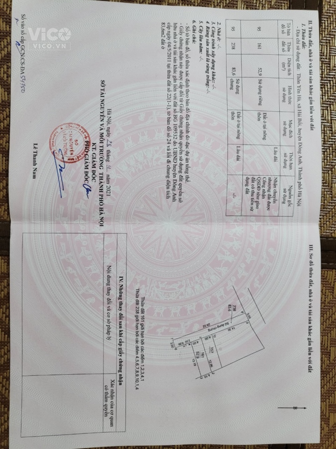 Chủ cần tiền bán nhanh mảnh đất 104m2 ( hoặc 52m2 ) đã tách làm 2 sổ riêng biệt Tại Yên Hà Hải Bối