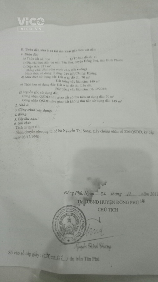 Cần Bán Gấp Lô Đất Đẹp Gía Đầu Tư Tại Thị Trấn Tân Phú, Đồng Phú, Bình Phước